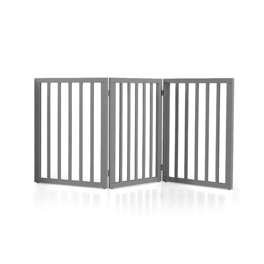 Petzly Pet Gate Dog Fence Safety Barrier Security Door 3 Panel 61cm Grey