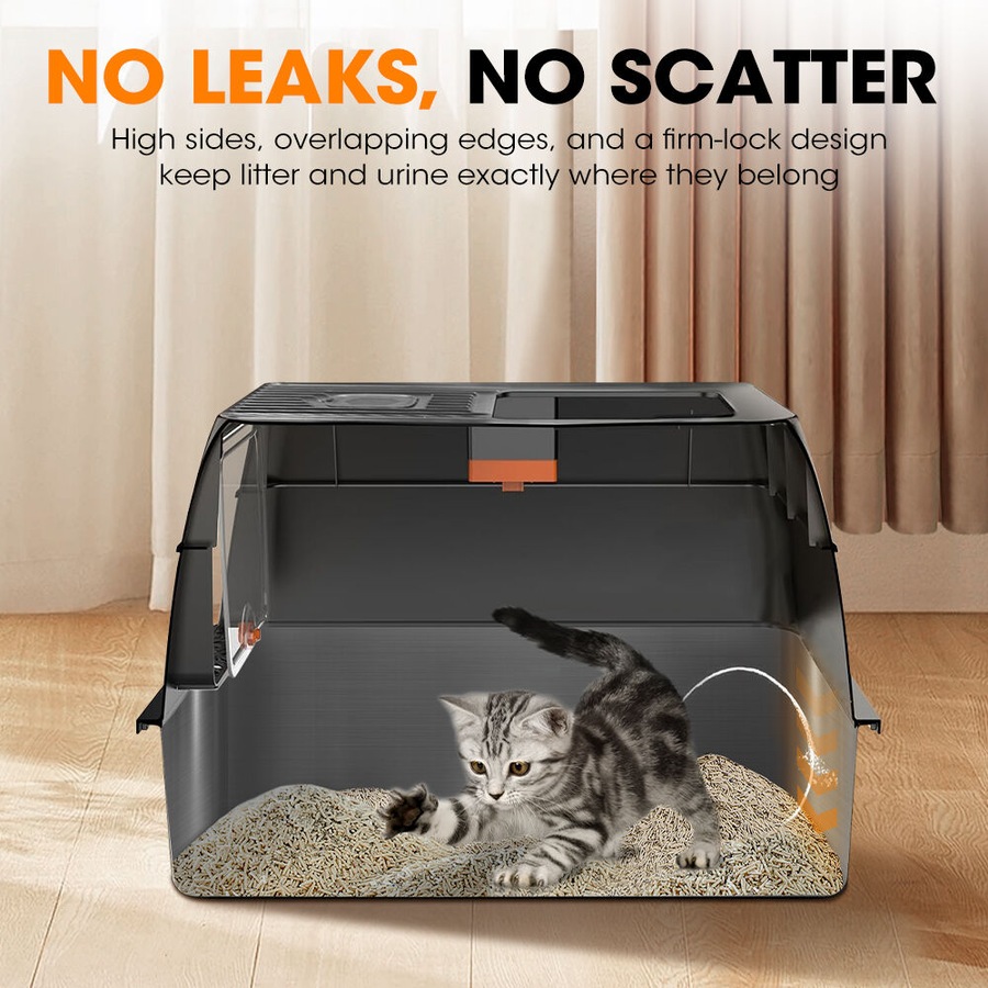 Petzly Stainless Steel Cat Litter Box Enclosed Extra Large Litter Tray Non Stick