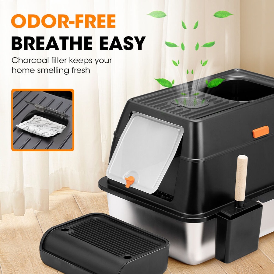 Petzly Stainless Steel Cat Litter Box Enclosed Extra Large Litter Tray Non Stick