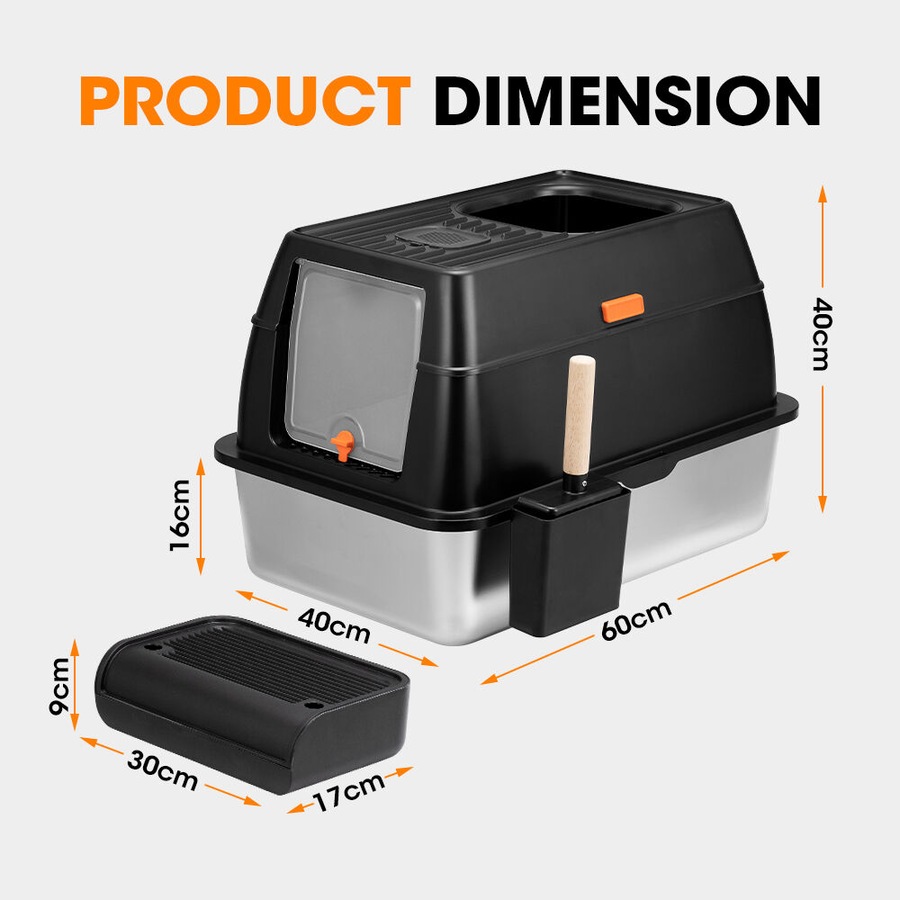 Petzly Stainless Steel Cat Litter Box Enclosed Extra Large Litter Tray Non Stick