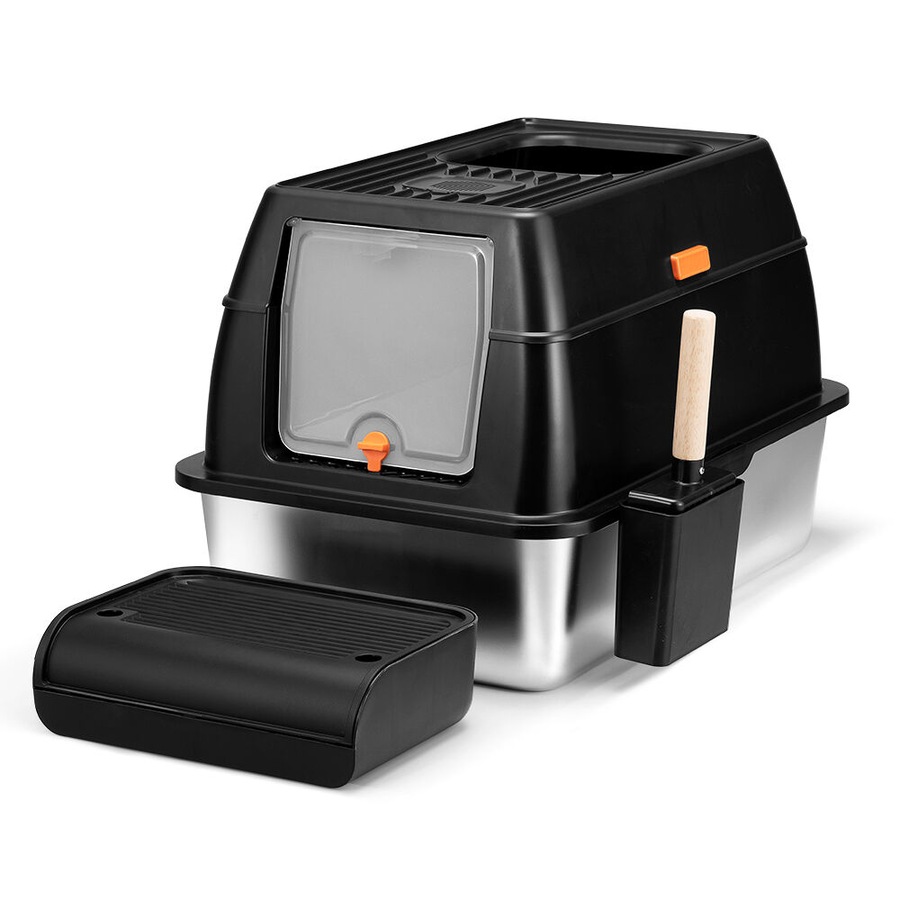 Petzly Stainless Steel Cat Litter Box Enclosed Extra Large Litter Tray Non Stick