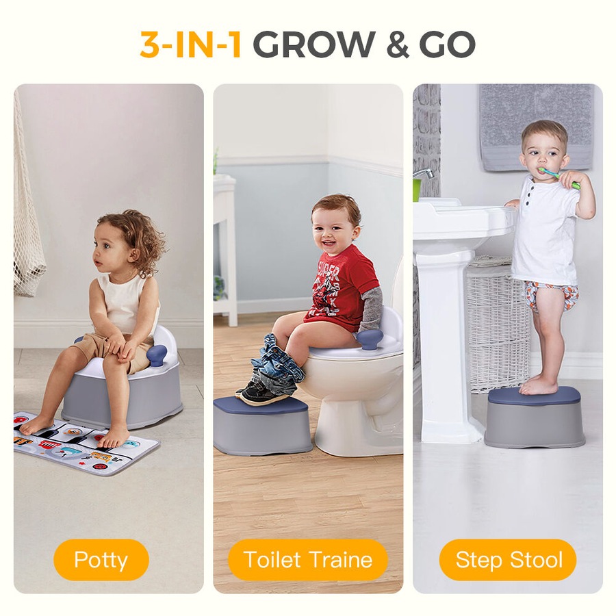 PlayPals 3-in-1 Kids Potty Trainer Seat with Interactive Musical Mat Grey