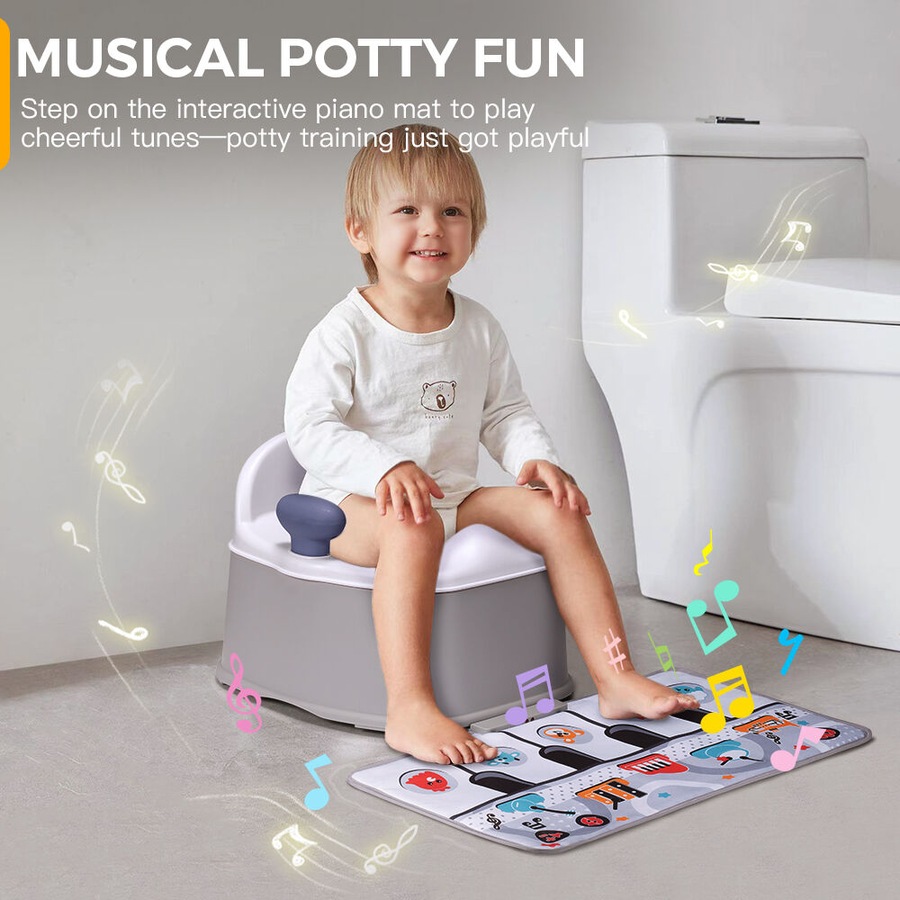 PlayPals 3-in-1 Kids Potty Trainer Seat with Interactive Musical Mat Grey