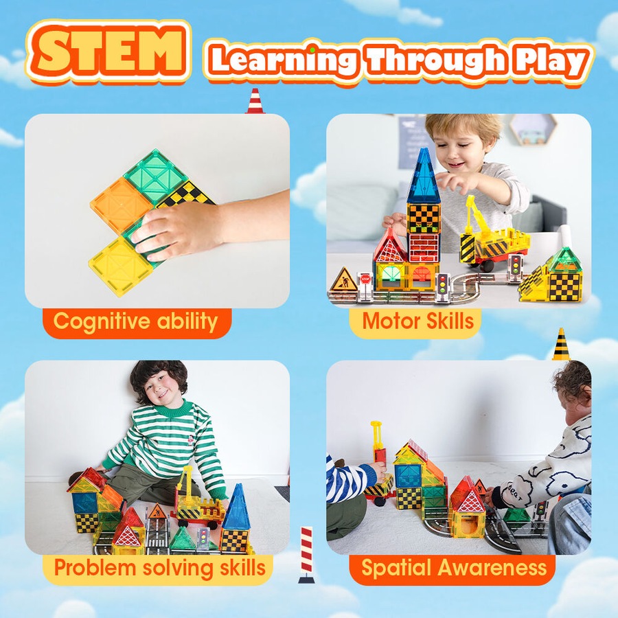 Playpals 60PCS Kids Magnetic Tiles Blocks Building Educational Toys Child Gift