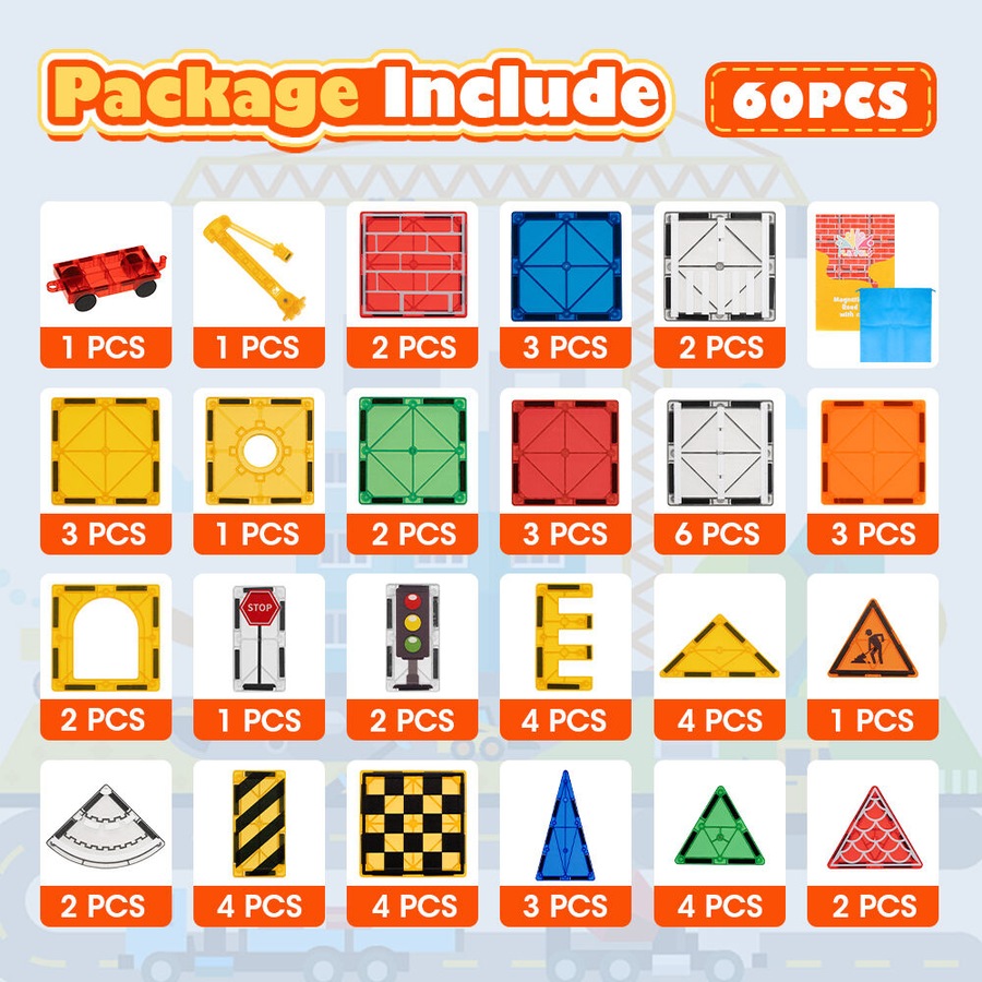Playpals 60PCS Kids Magnetic Tiles Blocks Building Educational Toys Child Gift