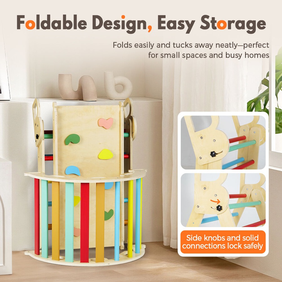 PlayPals 7-In-1 Pikler Triangle Set Wooden Montessori Climbing Toys Toddlers Climber