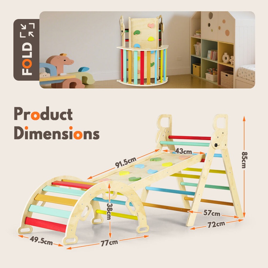 PlayPals 7-In-1 Pikler Triangle Set Wooden Montessori Climbing Toys Toddlers Climber