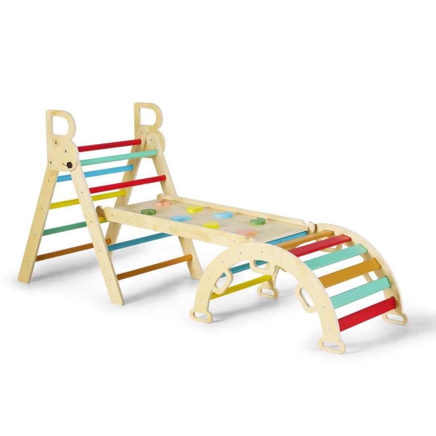 PlayPals 7-In-1 Pikler Triangle Set Wooden Montessori Climbing Toys Toddlers Climber