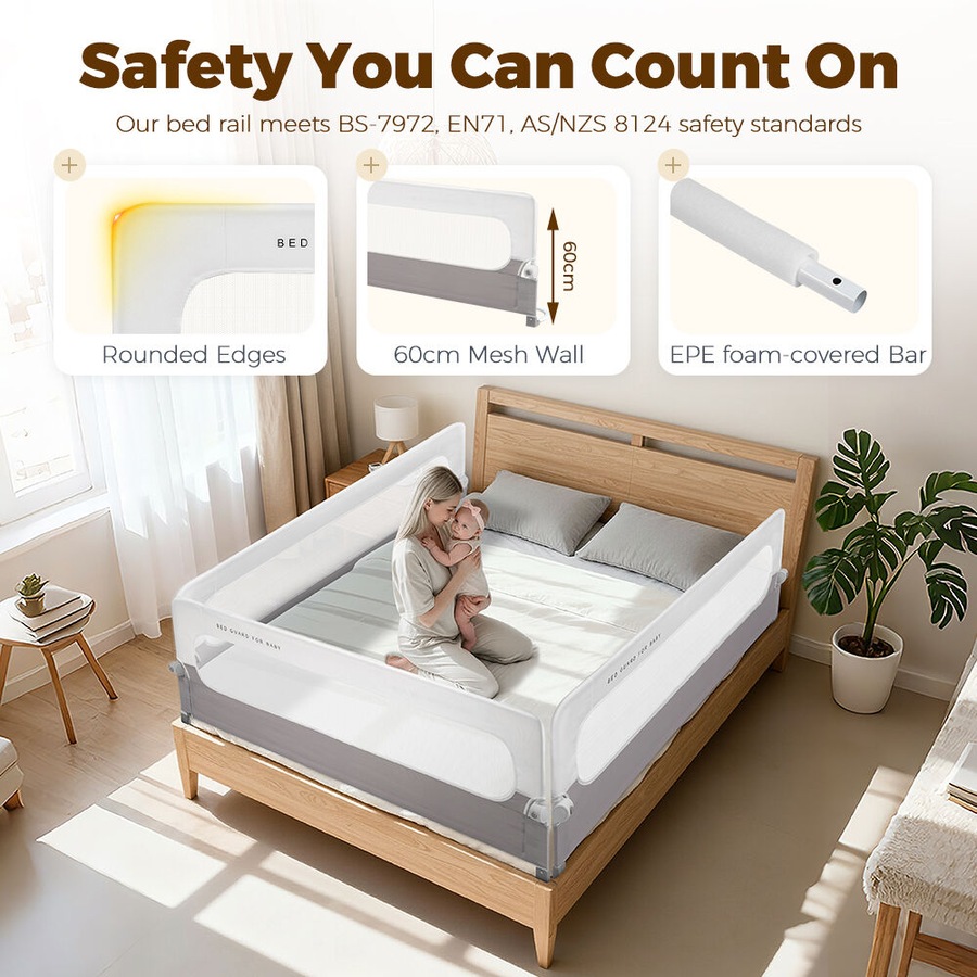 Playpals Baby Bed Rail Adjustable Folding Guard 150x60CM Child Toddler Protect