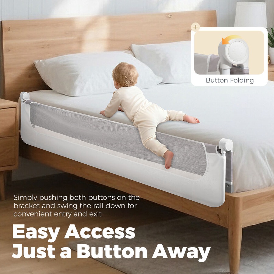 Playpals Baby Bed Rail Adjustable Folding Guard 150x60CM Child Toddler Protect