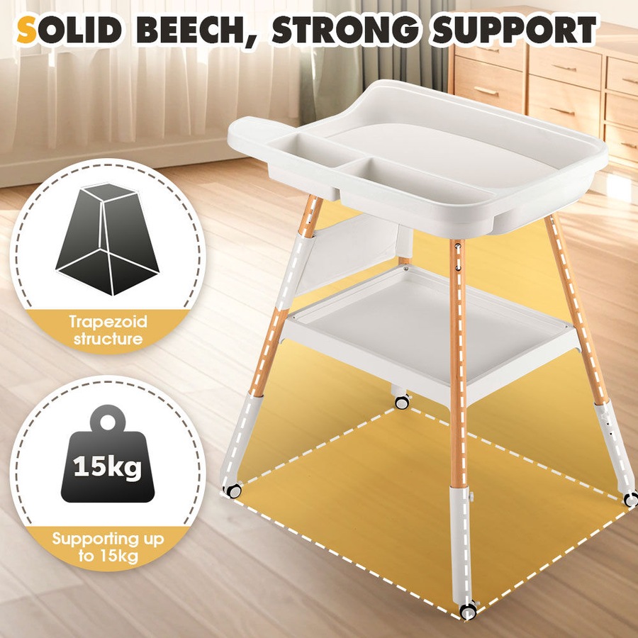 PlayPals Baby Changing Table Adjustable Height Woodden Diaper with Wheels
