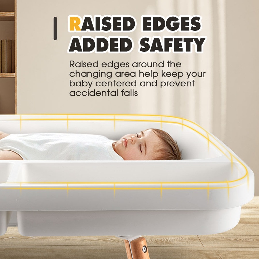 PlayPals Baby Changing Table Adjustable Height Woodden Diaper with Wheels
