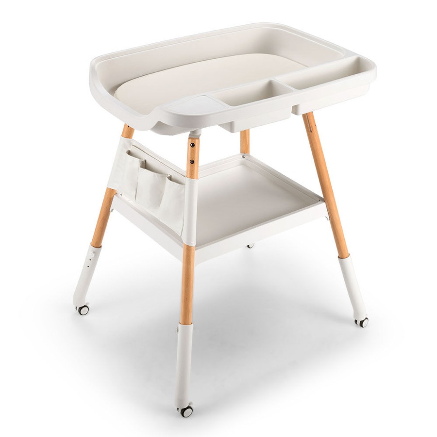 PlayPals Baby Changing Table Adjustable Height Woodden Diaper with Wheels