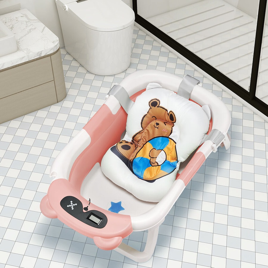 Playpals Collapsible Baby Bathtub with Thermometer Portable Tub Pink