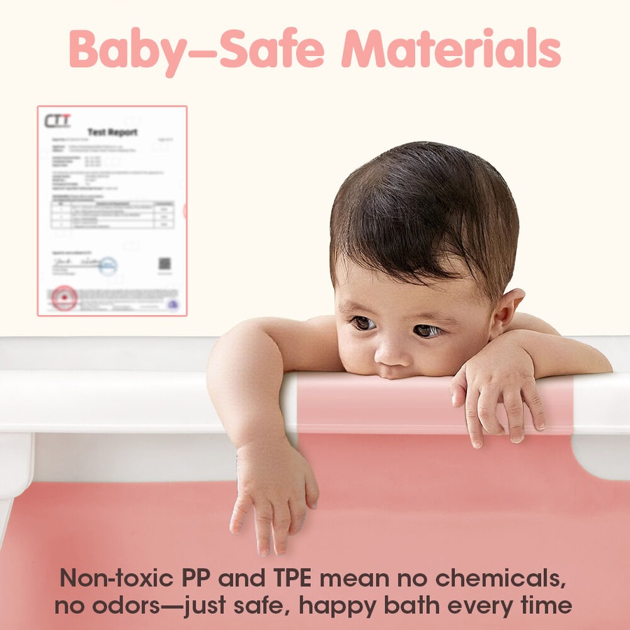 Playpals Collapsible Baby Bathtub with Thermometer Portable Tub Pink