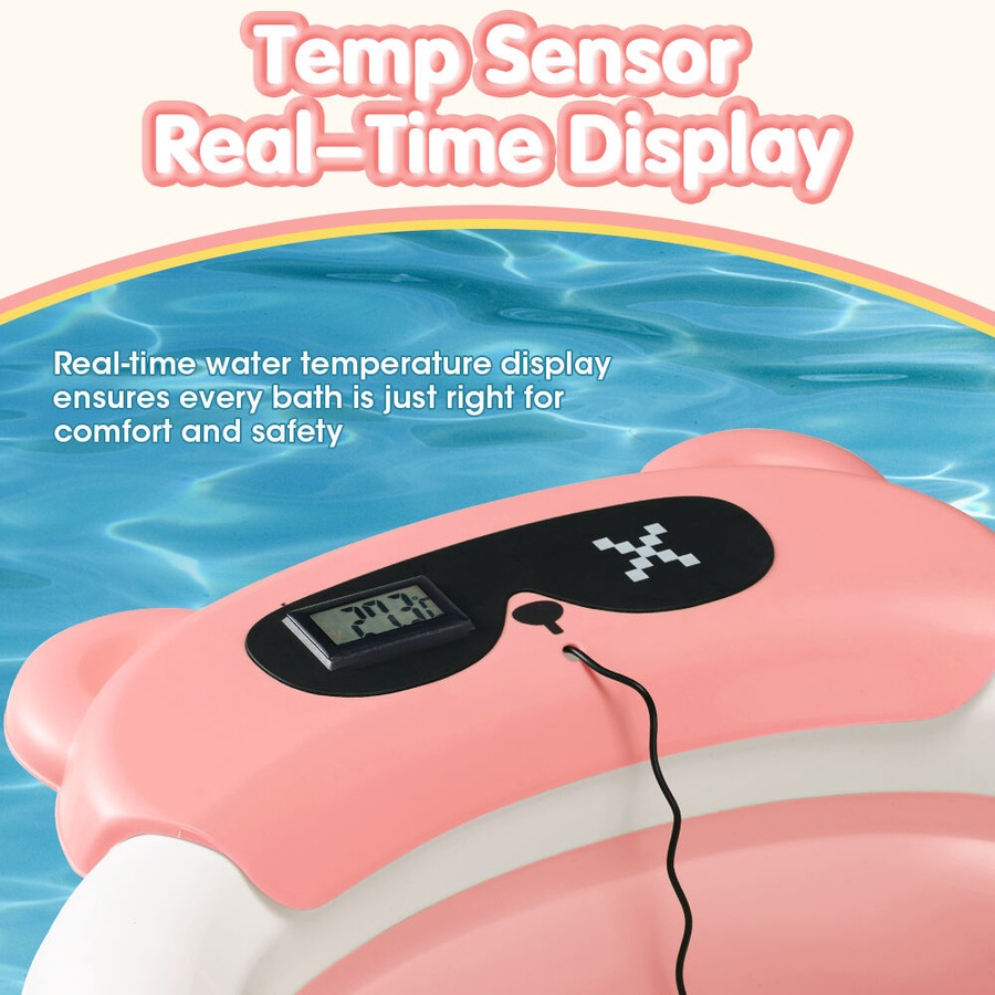 Playpals Collapsible Baby Bathtub with Thermometer Portable Tub Pink