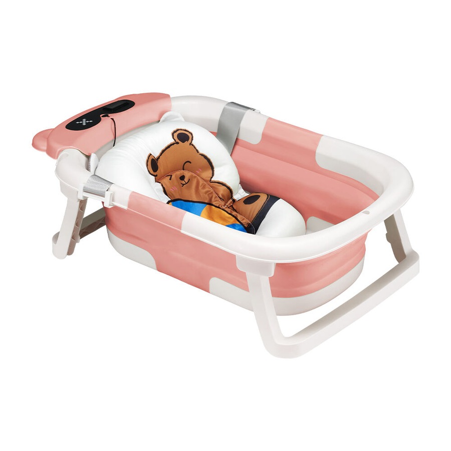 Playpals Collapsible Baby Bathtub with Thermometer Portable Tub Pink