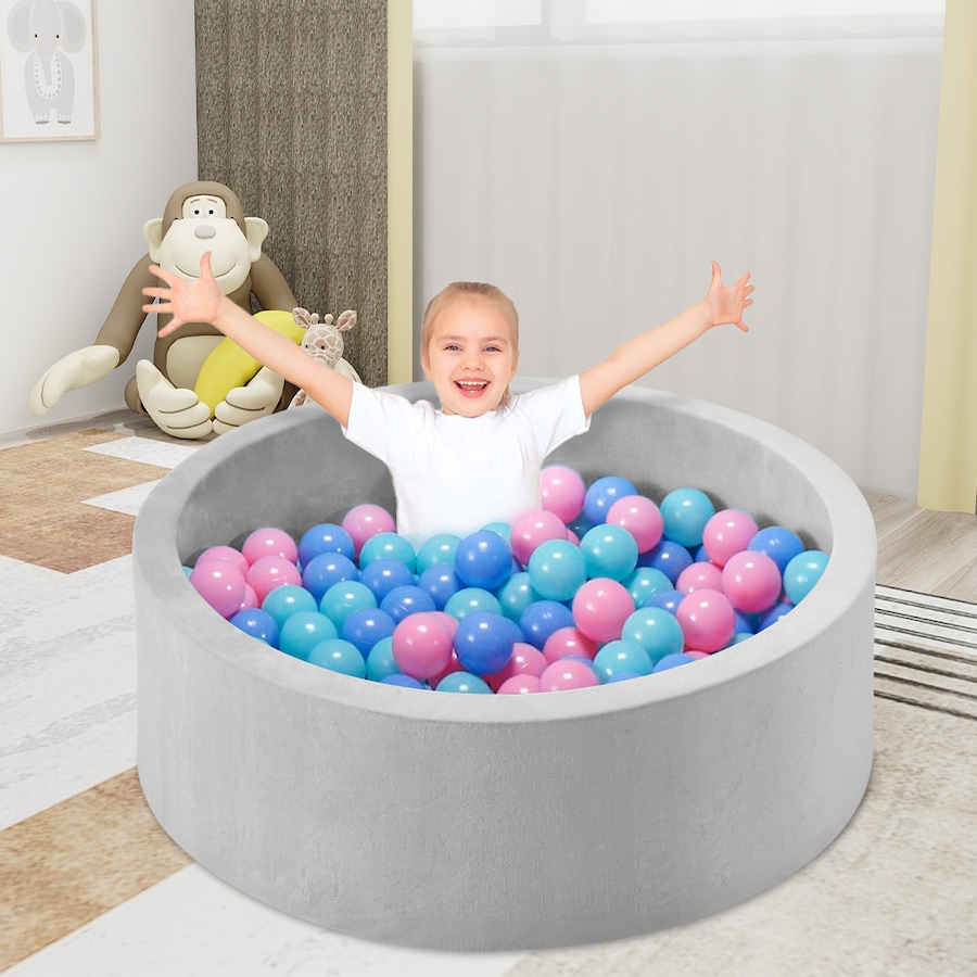 PlayPals Foam Ball Pit Soft Round Ball Pool Playpen Fence with 200 Balls Grey