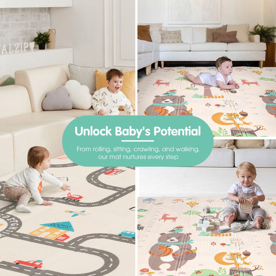 Playpals Kid Play Mat Baby Crawling Double Foldable Pad Non-slip XPE Foam Carpet