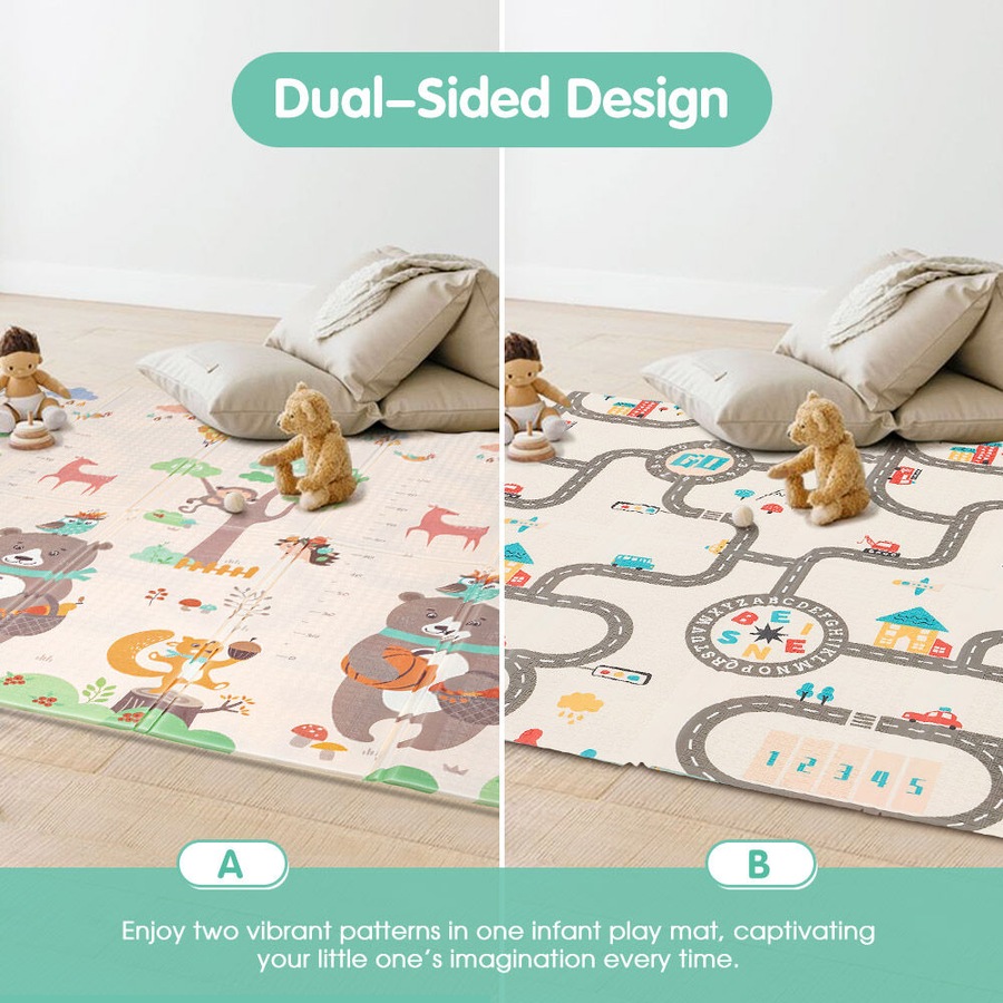 Playpals Kid Play Mat Baby Crawling Double Foldable Pad Non-slip XPE Foam Carpet