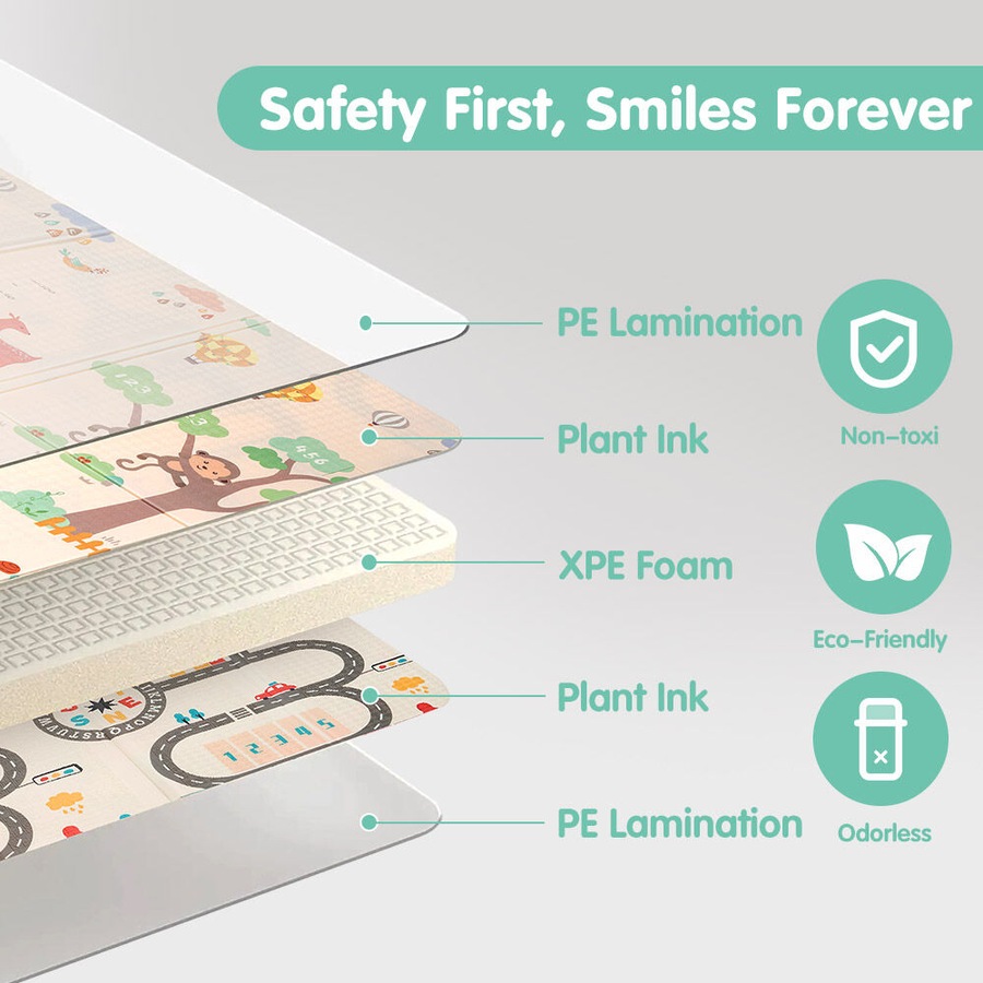 Playpals Kid Play Mat Baby Crawling Double Foldable Pad Non-slip XPE Foam Carpet