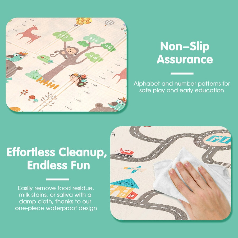 Playpals Kid Play Mat Baby Crawling Double Foldable Pad Non-slip XPE Foam Carpet