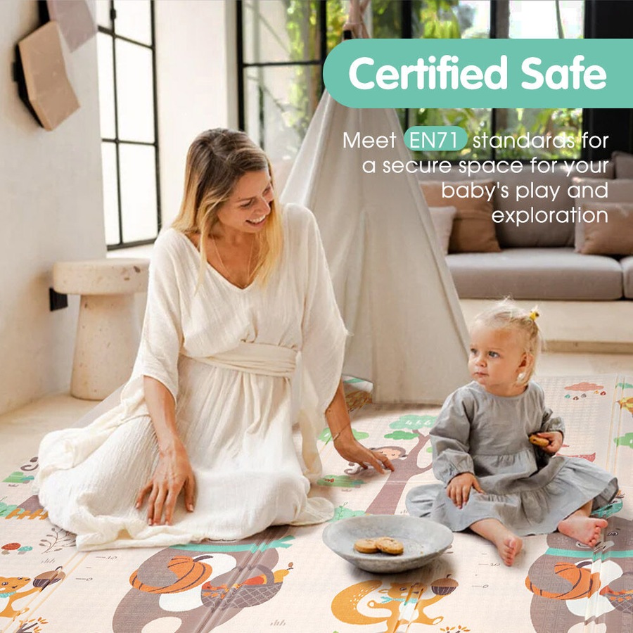 Playpals Kid Play Mat Baby Crawling Double Foldable Pad Non-slip XPE Foam Carpet