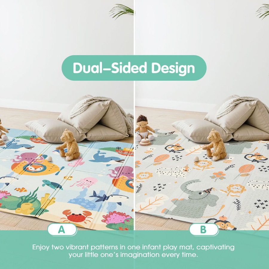 Playpals Kid Play Mat Baby Crawling Double Foldable Pad XPE Foam Non-slip Carpet