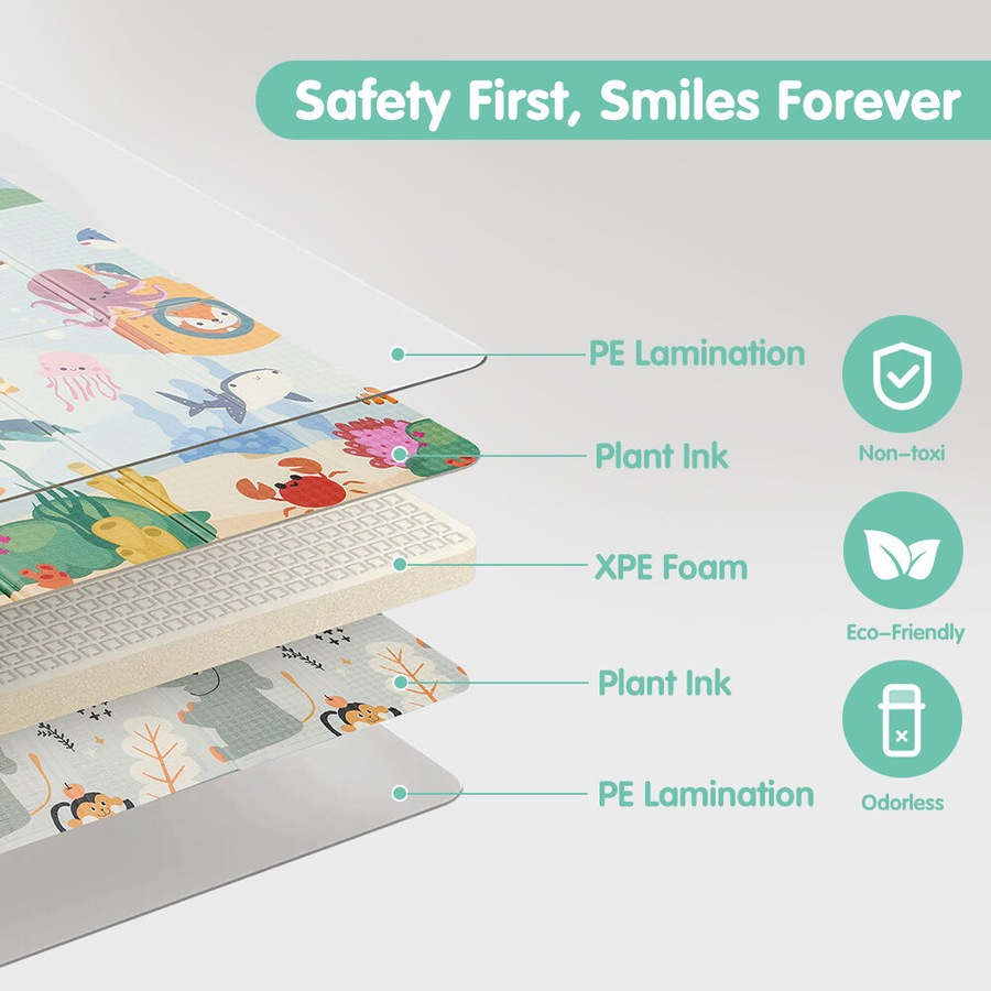 Playpals Kid Play Mat Baby Crawling Double Foldable Pad XPE Foam Non-slip Carpet