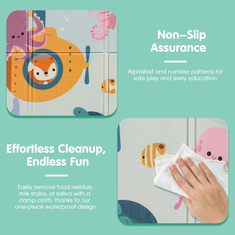 Playpals Kid Play Mat Baby Crawling Double Foldable Pad XPE Foam Non-slip Carpet