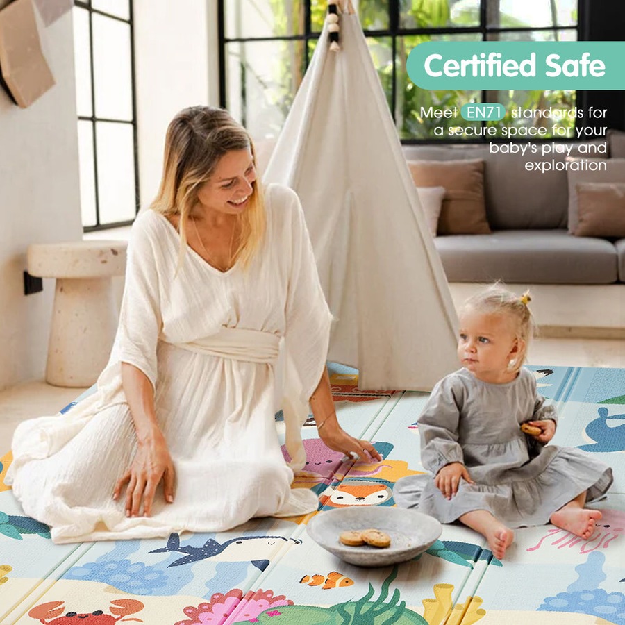 Playpals Kid Play Mat Baby Crawling Double Foldable Pad XPE Foam Non-slip Carpet