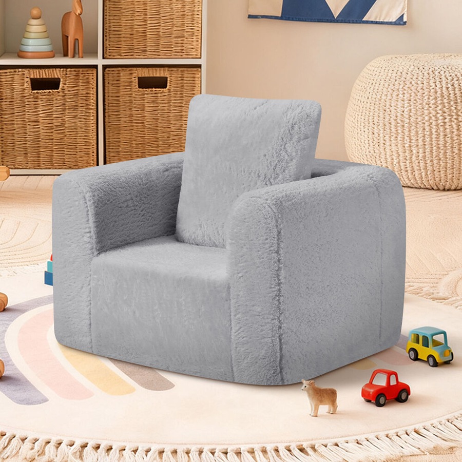 Playpals Kid Sofa Lounge Couch with Pillow High Back Toddler Chair Grey