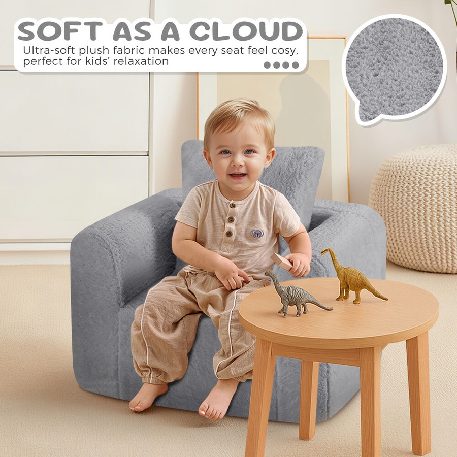 Playpals Kid Sofa Lounge Couch with Pillow High Back Toddler Chair Grey