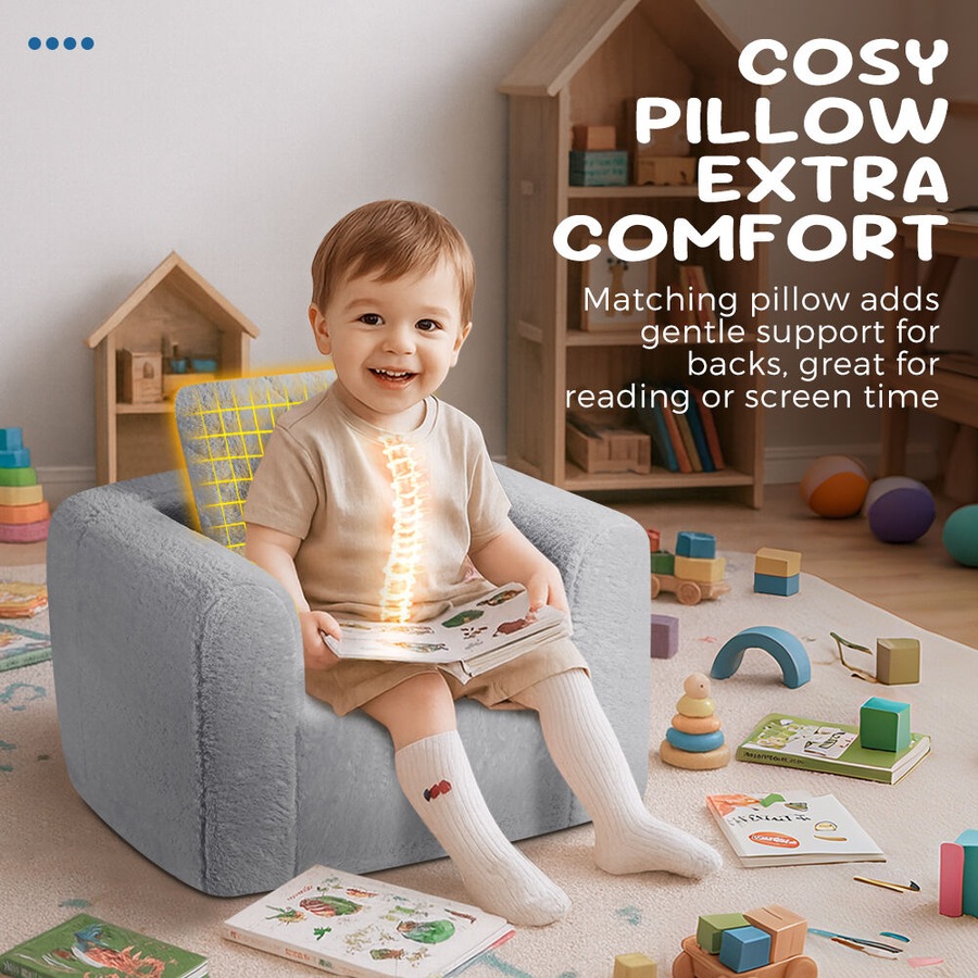 Playpals Kid Sofa Lounge Couch with Pillow High Back Toddler Chair Grey