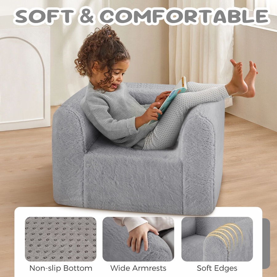 Playpals Kid Sofa Lounge Couch with Pillow High Back Toddler Chair Grey