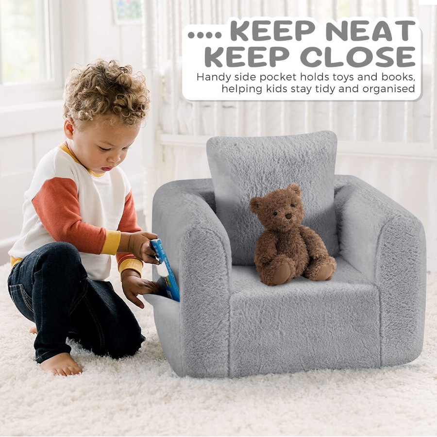 Playpals Kid Sofa Lounge Couch with Pillow High Back Toddler Chair Grey