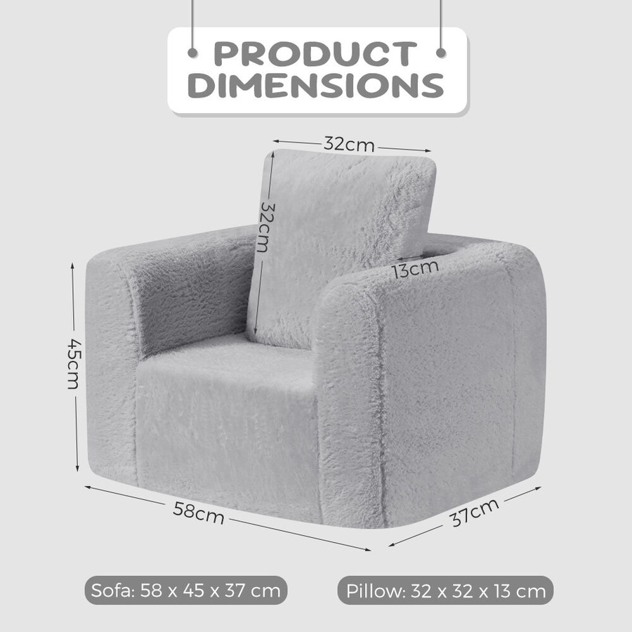 Playpals Kid Sofa Lounge Couch with Pillow High Back Toddler Chair Grey