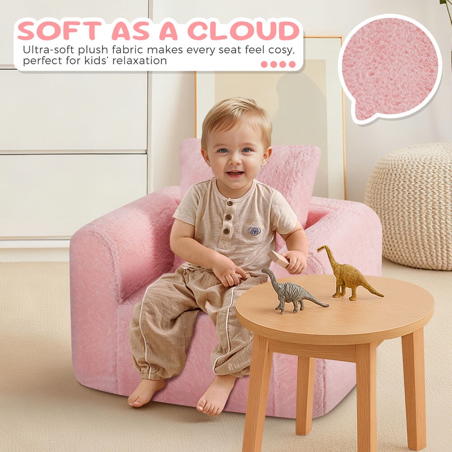 Playpals Kid Sofa Lounge Couch with Pillow High Back Toddler Chair Pink