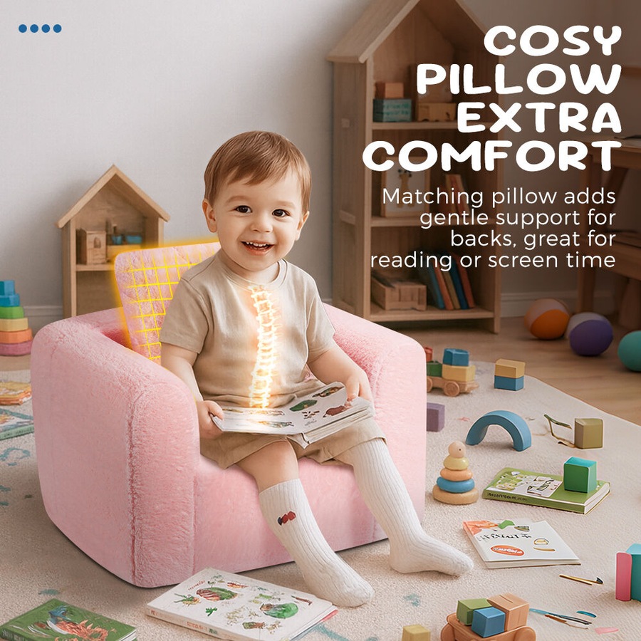 Playpals Kid Sofa Lounge Couch with Pillow High Back Toddler Chair Pink