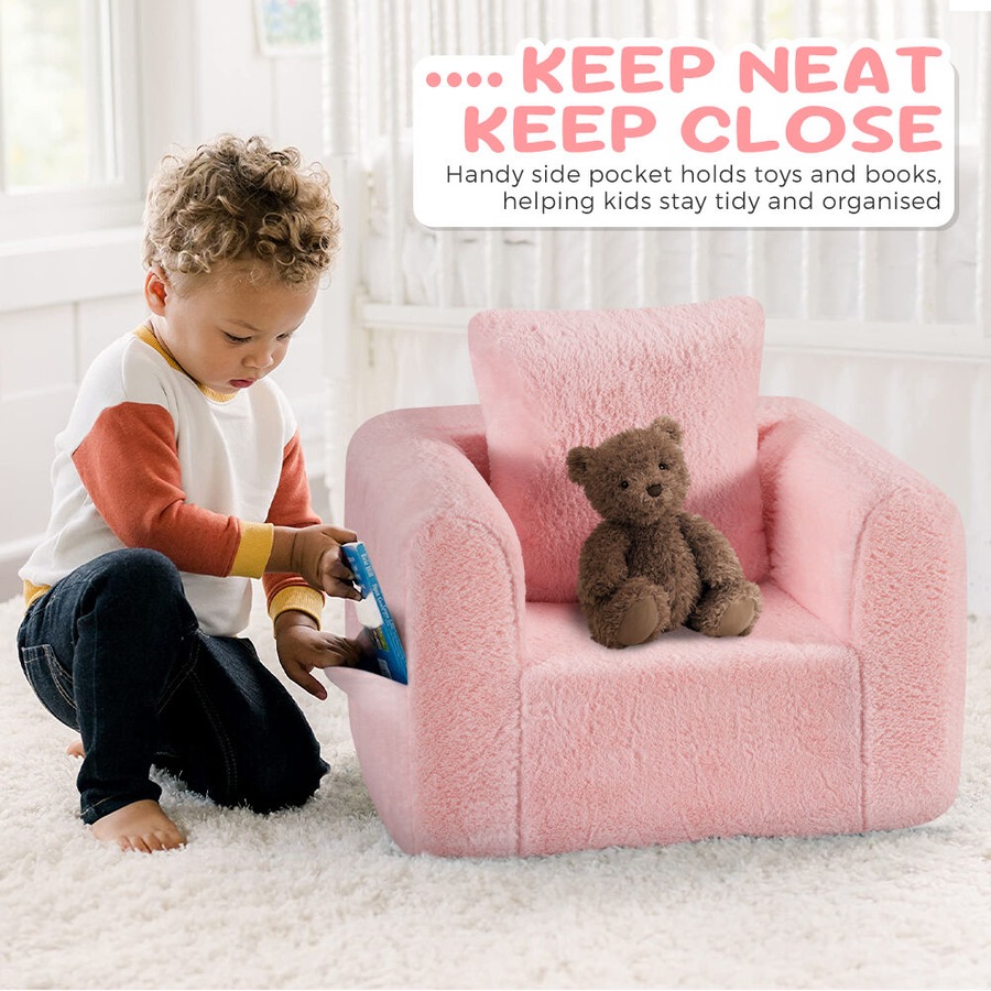 Playpals Kid Sofa Lounge Couch with Pillow High Back Toddler Chair Pink