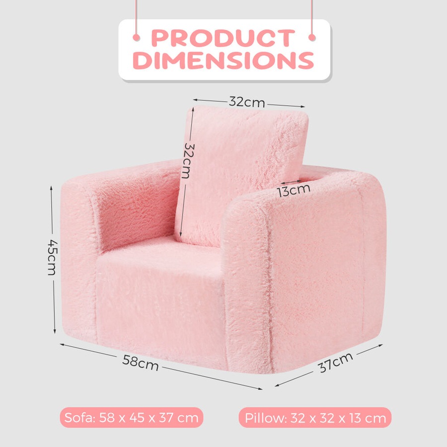 Playpals Kid Sofa Lounge Couch with Pillow High Back Toddler Chair Pink