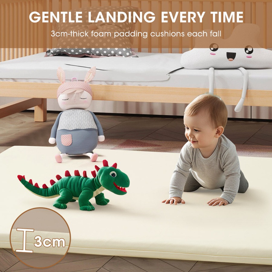 Playpals Kids Play Mat Baby Crawling Pad Soft Leather Cover Plush Foam Beige