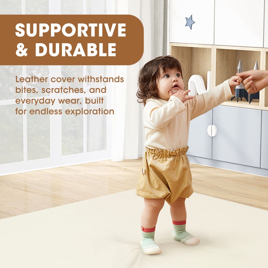 Playpals Kids Play Mat Baby Crawling Pad Soft Leather Cover Plush Foam Beige