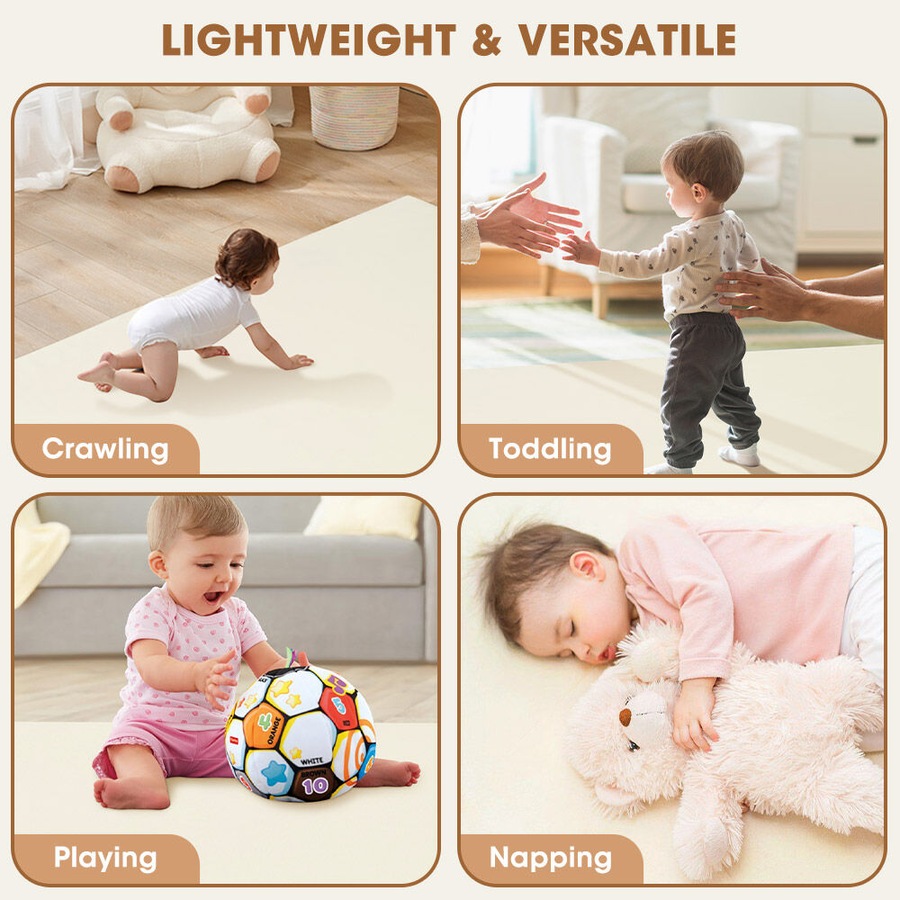 Playpals Kids Play Mat Baby Crawling Pad Soft Leather Cover Plush Foam Beige