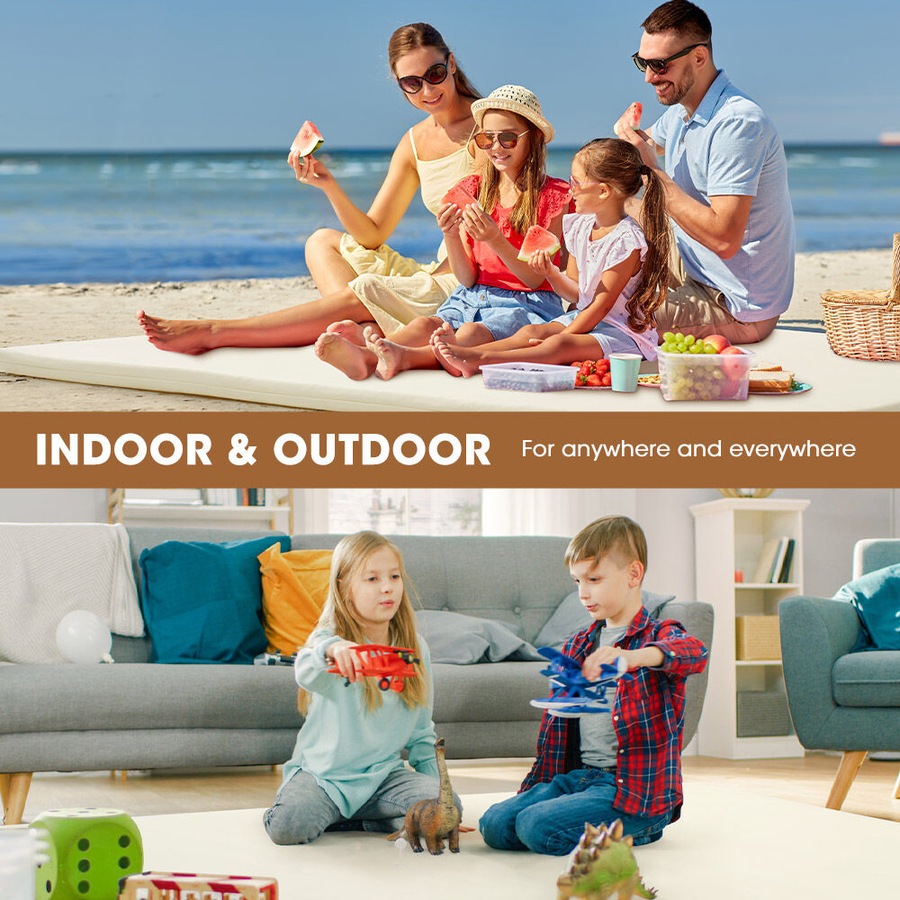 Playpals Kids Play Mat Baby Crawling Pad Soft Leather Cover Plush Foam Beige