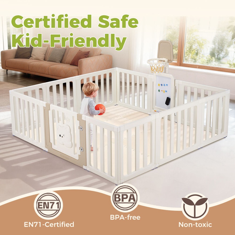 Playpals Kids Playpen 12 Panels Safety Gate with Drawing Whiteboard Play Game