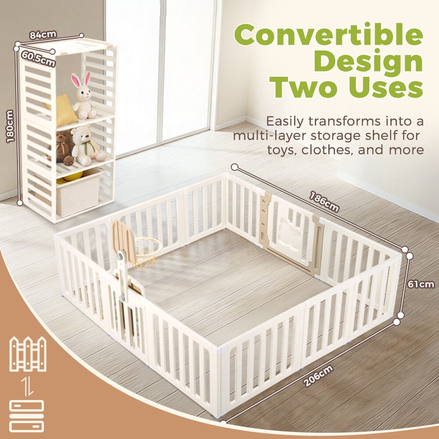 Playpals Kids Playpen 12 Panels Safety Gate with Drawing Whiteboard Play Game