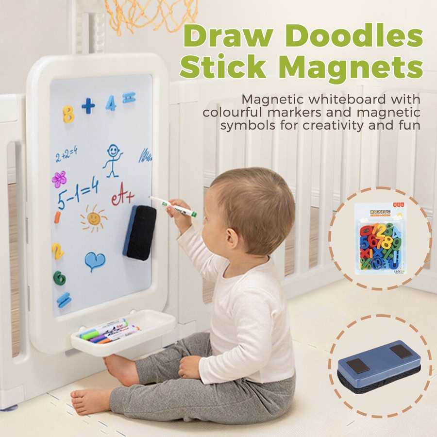 Playpals Kids Playpen 12 Panels Safety Gate with Drawing Whiteboard Play Game