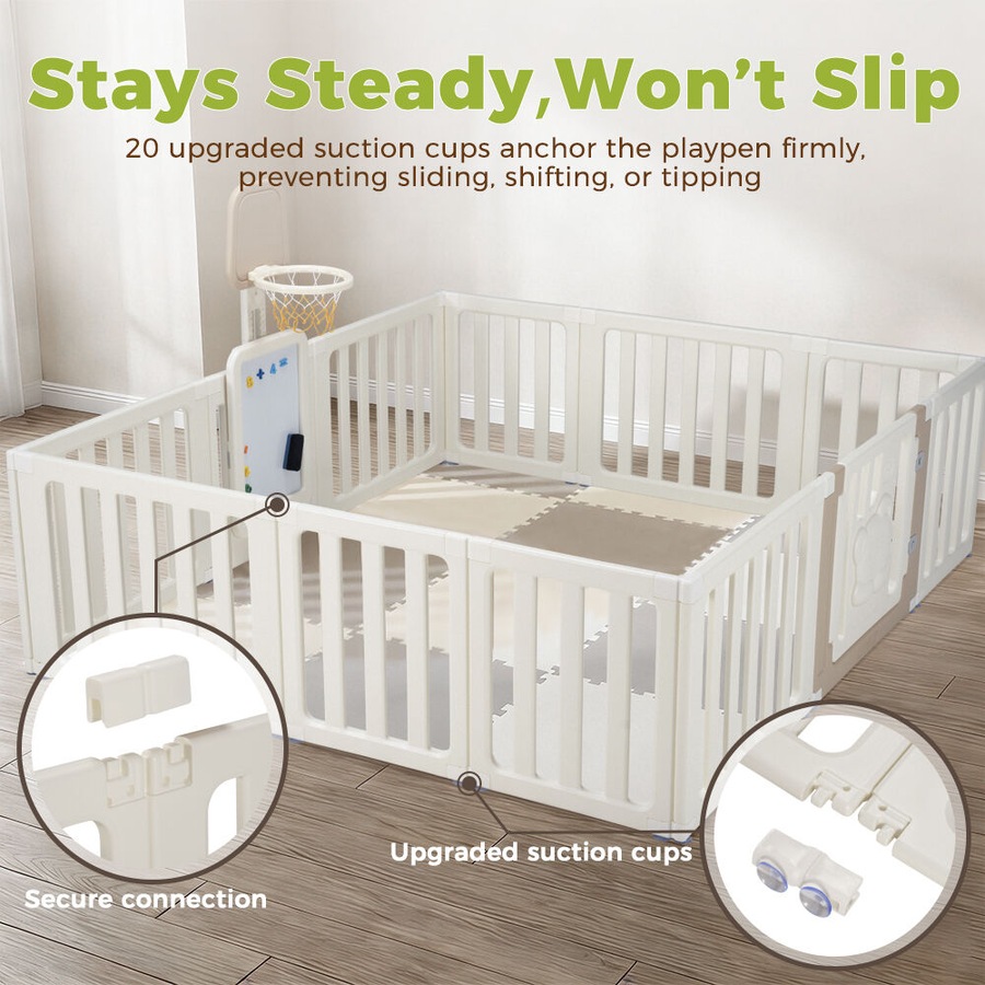 Playpals Kids Playpen 12 Panels Safety Gate with Drawing Whiteboard Play Game