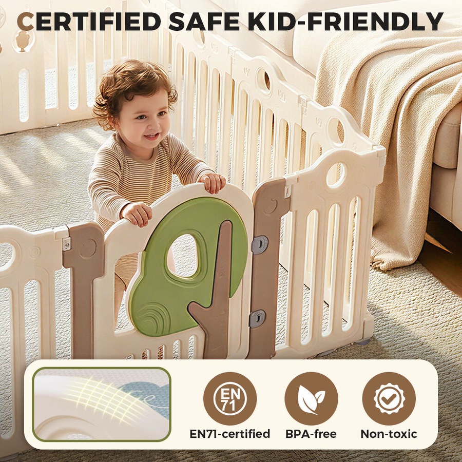 Playpals Kids Playpen 18 Panels Foldable Baby Safety Gate with Basketball Hoop